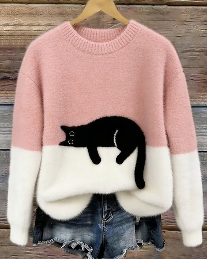 Léa | Pull Décontracté en Maille Douce avec Motif de Chat pour Femme 1