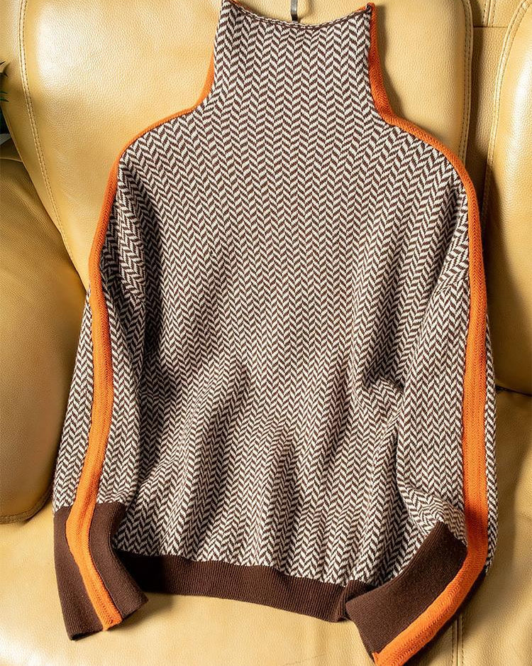 Léa | Pull Femme Col Roulé à Rayures Contrastées pour un Style Élégant 0