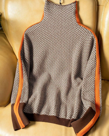 Léa | Pull Femme Col Roulé à Rayures Contrastées pour un Style Élégant 0