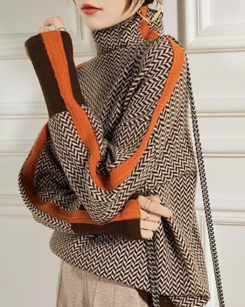 Léa | Pull Femme Col Roulé à Rayures Contrastées pour un Style Élégant 2