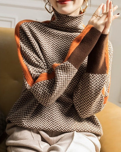 Léa | Pull Femme Col Roulé à Rayures Contrastées pour un Style Élégant 3