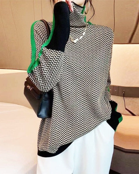 Léa | Pull Femme Col Roulé à Rayures Contrastées pour un Style Élégant 4