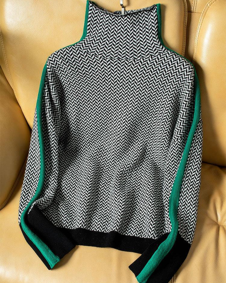 Léa | Pull Femme Col Roulé à Rayures Contrastées pour un Style Élégant 5