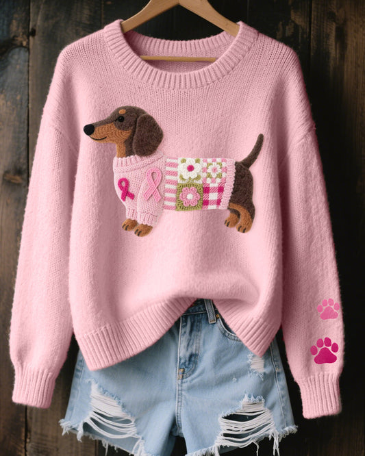 Léa | Pull Femme Doux en Laine avec Motif Teckel et Détails Patchwork 0