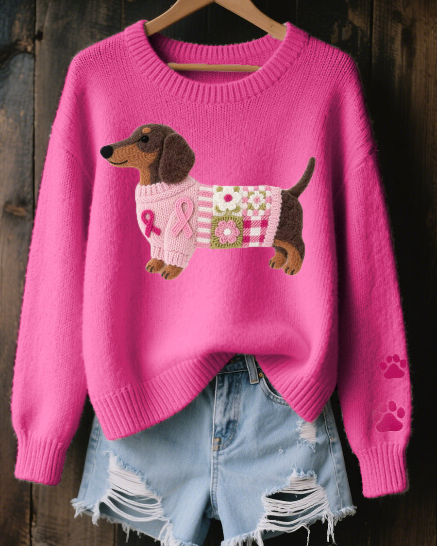Léa | Pull Femme Doux en Laine avec Motif Teckel et Détails Patchwork 1