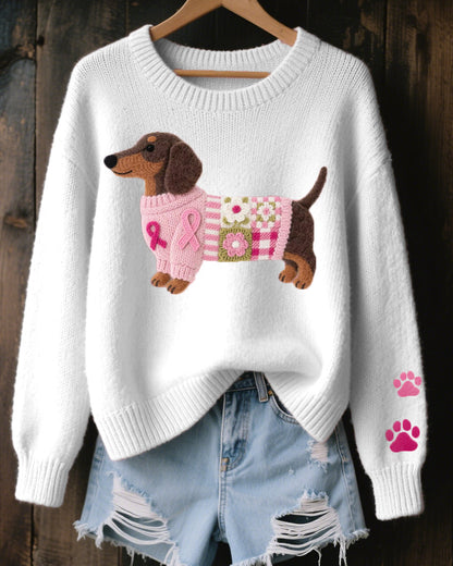 Léa | Pull Femme Doux en Laine avec Motif Teckel et Détails Patchwork 2