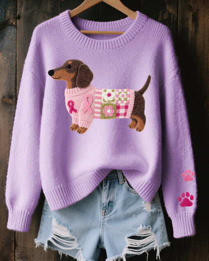 Léa | Pull Femme Doux en Laine avec Motif Teckel et Détails Patchwork 3