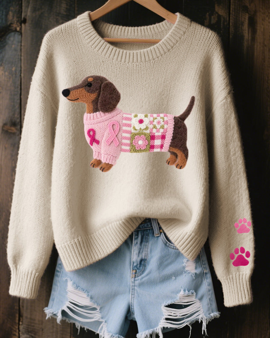Léa | Pull Femme Doux en Laine avec Motif Teckel et Détails Patchwork 4