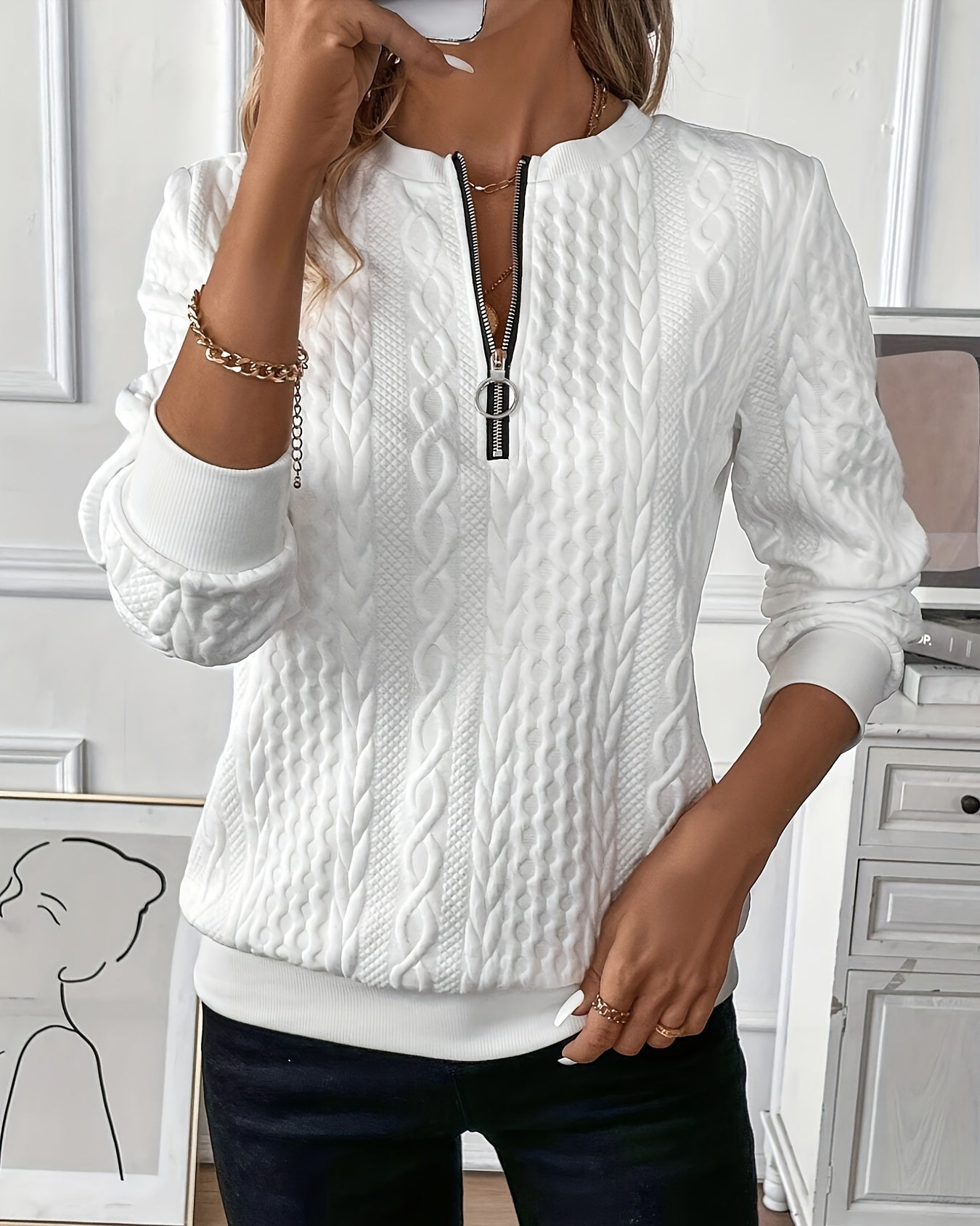 Léa | Pull Femme Zippé en Tricot Torsadé Chic et Confortable 4