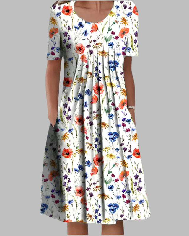 Léa | Robe Femme Midi Trapèze Élégante à Manches Courtes pour Sorties Décontractées 0
