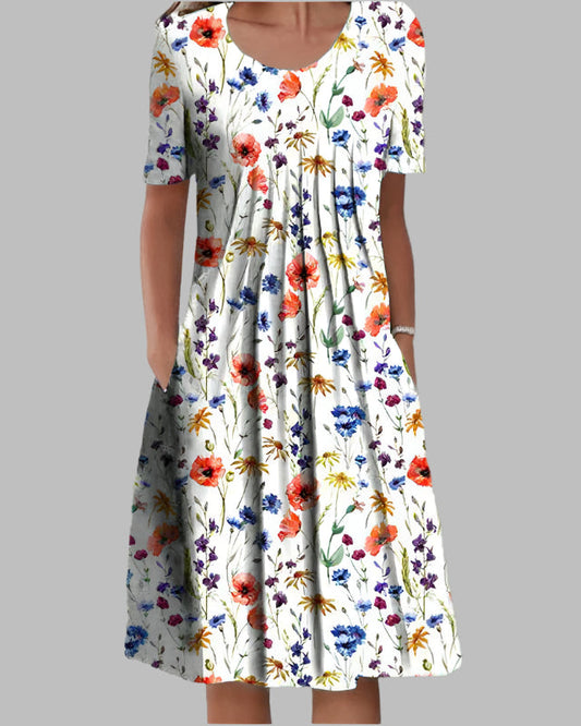 Léa | Robe Femme Midi Trapèze Élégante à Manches Courtes pour Sorties Décontractées 0