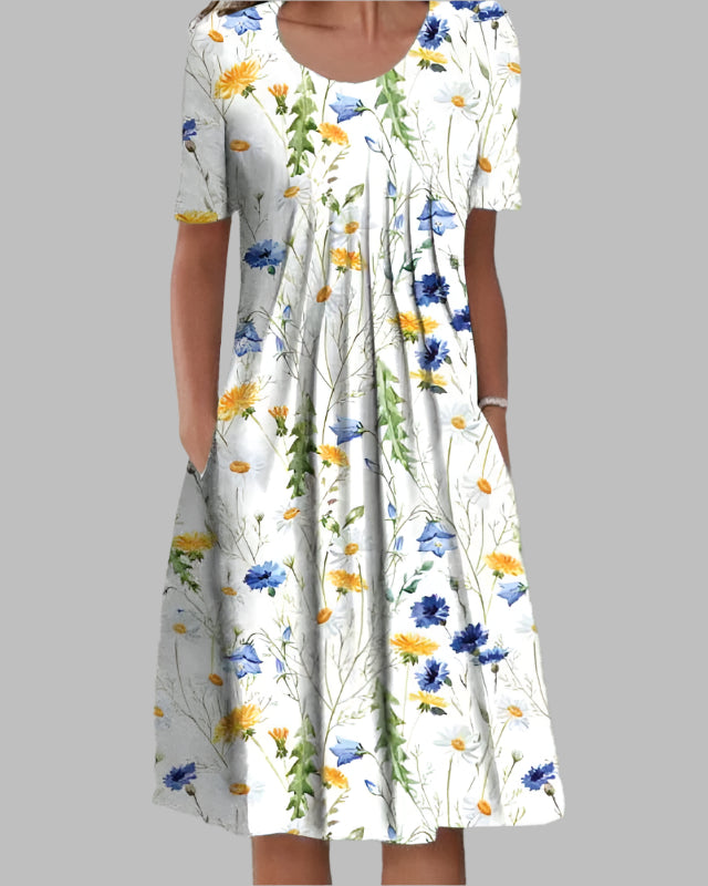 Léa | Robe Femme Midi Trapèze Élégante à Manches Courtes pour Sorties Décontractées 1