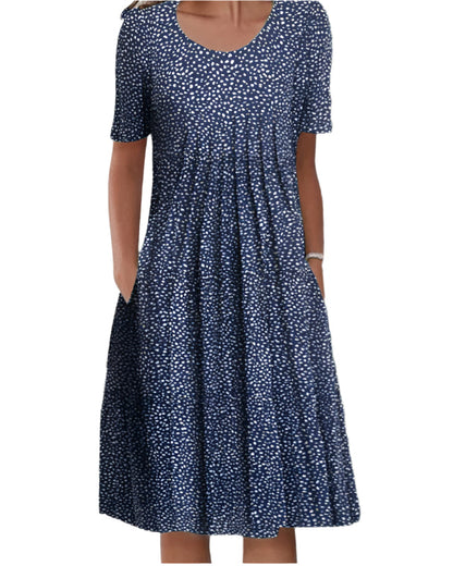 Léa | Robe Femme Midi Trapèze Élégante à Manches Courtes pour Sorties Décontractées 3