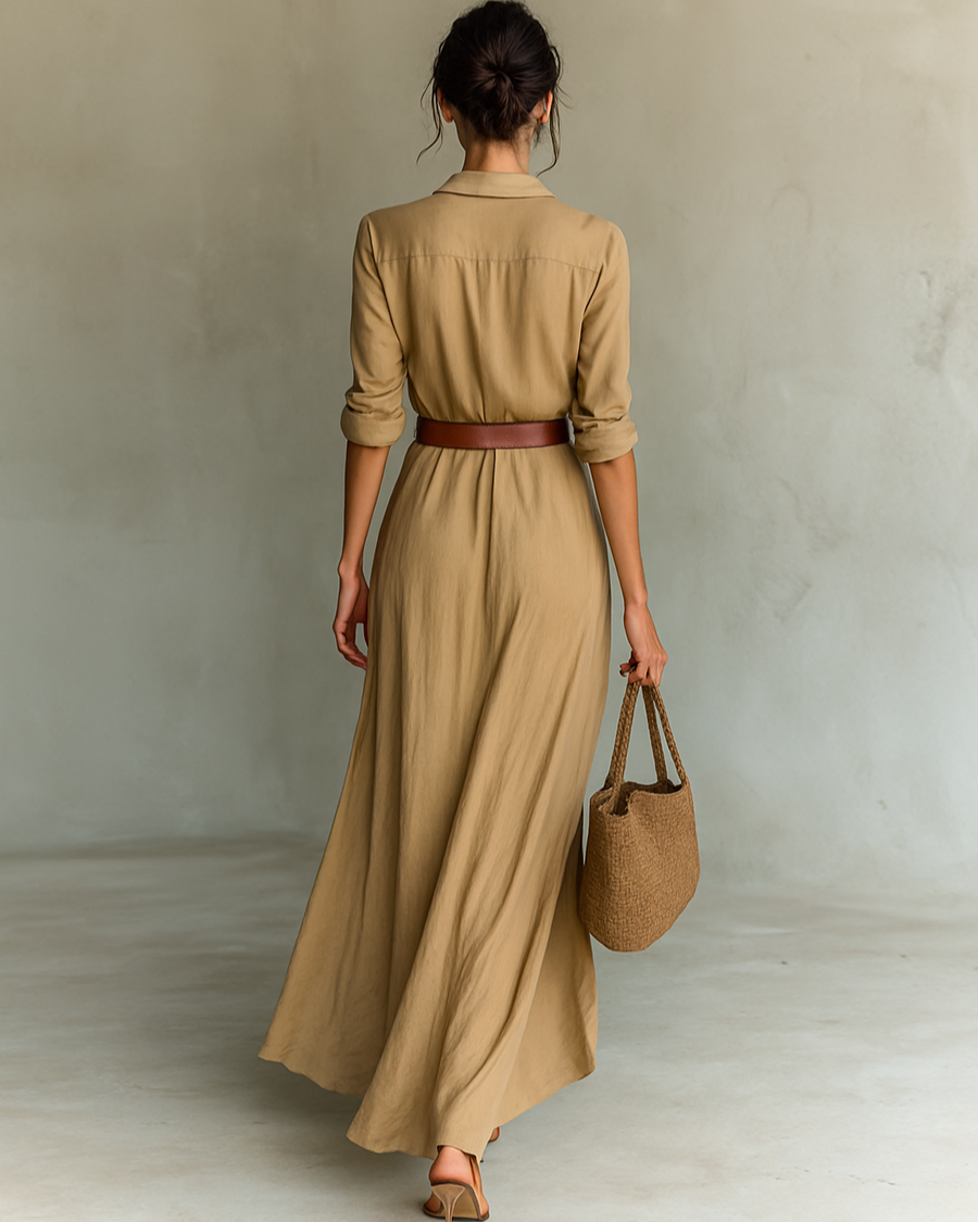 Léa | Robe Longue Femme Maxi Élégante avec Manches Longues et Ceinture 1