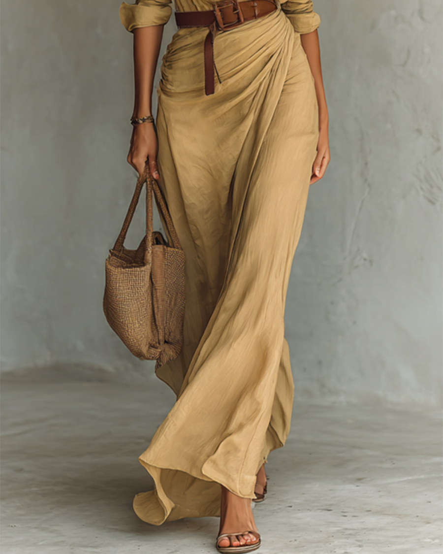 Léa | Robe Longue Femme Maxi Élégante avec Manches Longues et Ceinture 3