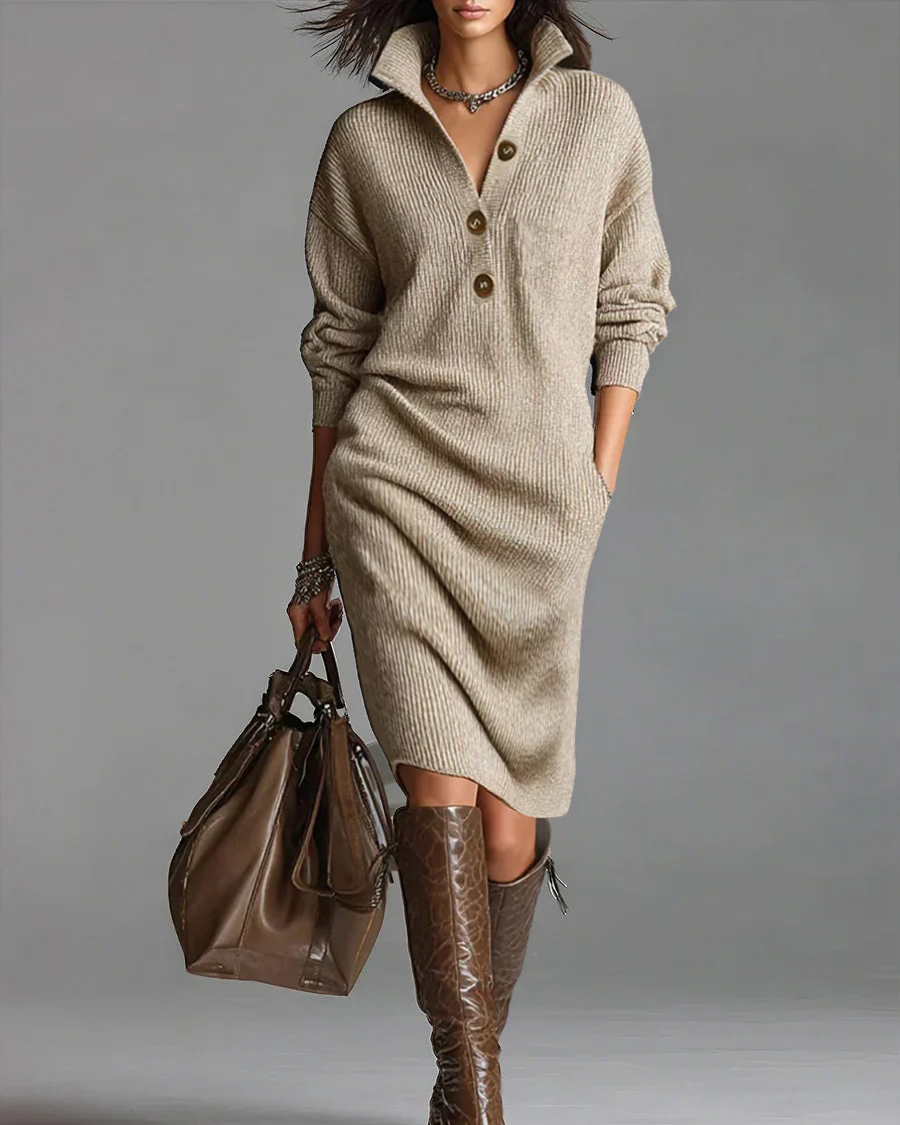 Léa | Robe Midi Chic Femme Côtelée Élégante pour Soirées Spéciales 2