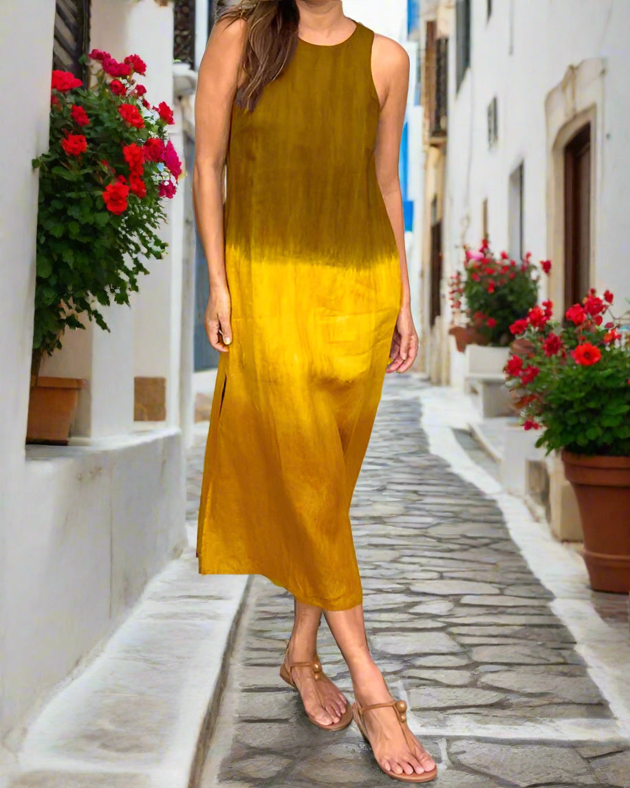 Léa | Robe longue sans manches en lin mélangé dégradé pour femme 4