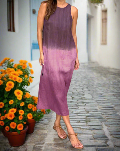Léa | Robe longue sans manches en lin mélangé dégradé pour femme 6