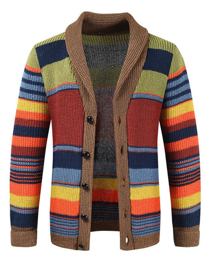 Léland | Cardigan Homme Rétro à Rayures Audacieuses et Col Châle 1