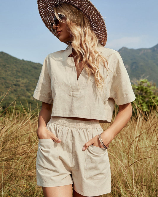 Lena | Ensemble Décontracté Femme Col en V avec Short à Poches 0