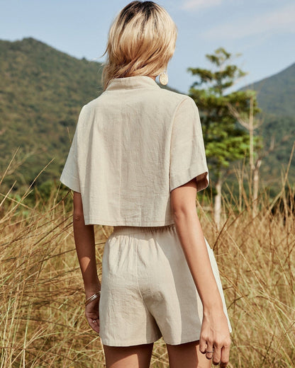 Lena | Ensemble Décontracté Femme Col en V avec Short à Poches 2