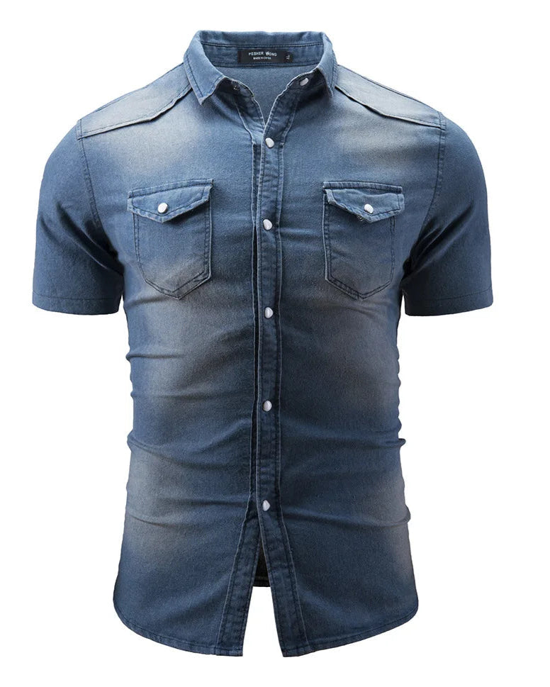 Léo | Chemise Homme en Jean à Manches Courtes Décontractée et Élégante 1