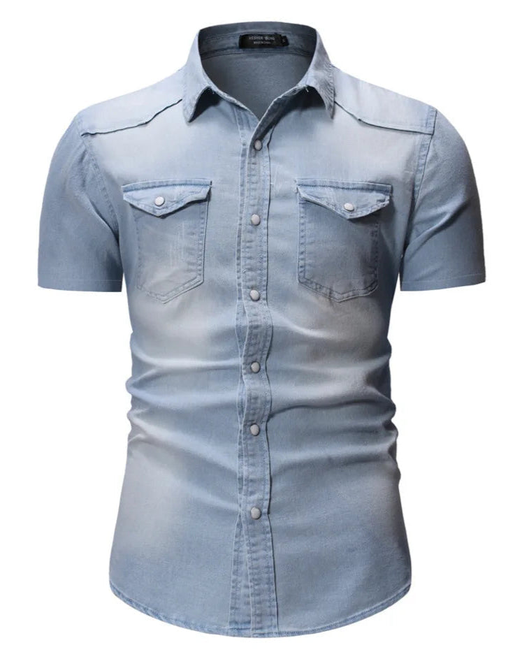 Léo | Chemise Homme en Jean à Manches Courtes Décontractée et Élégante 5