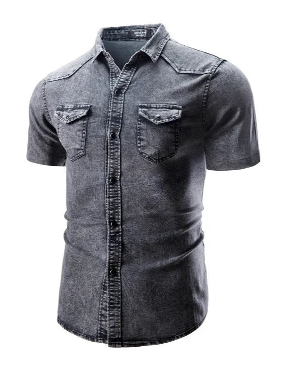 Léo | Chemise Homme en Jean à Manches Courtes Décontractée et Élégante 7