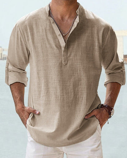Lucas | Chemise En Lin Homme Respirante À Col Tunisien Pour Été 10