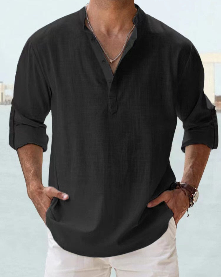 Lucas | Chemise En Lin Homme Respirante À Col Tunisien Pour Été 3