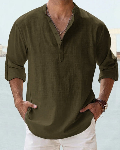 Lucas | Chemise En Lin Homme Respirante À Col Tunisien Pour Été 9