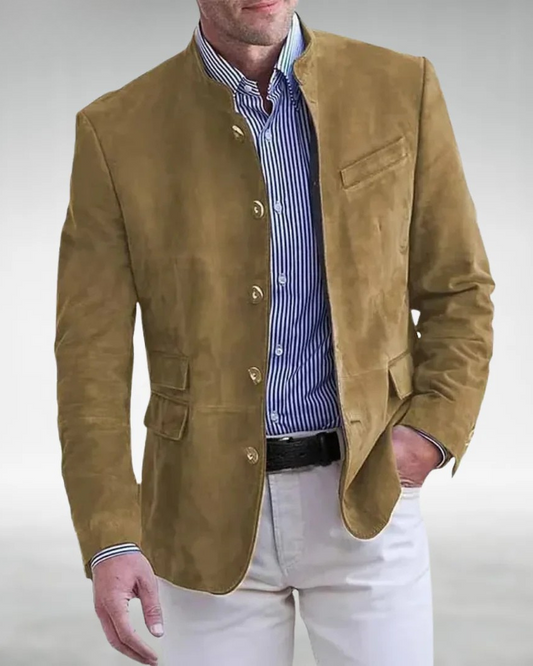 Lucas | Veste Homme Élégante en Daim avec Style Raffiné et Col Coréen 0
