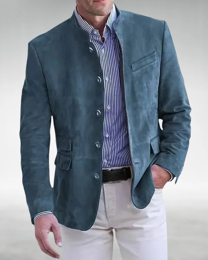 Lucas | Veste Homme Élégante en Daim avec Style Raffiné et Col Coréen 1