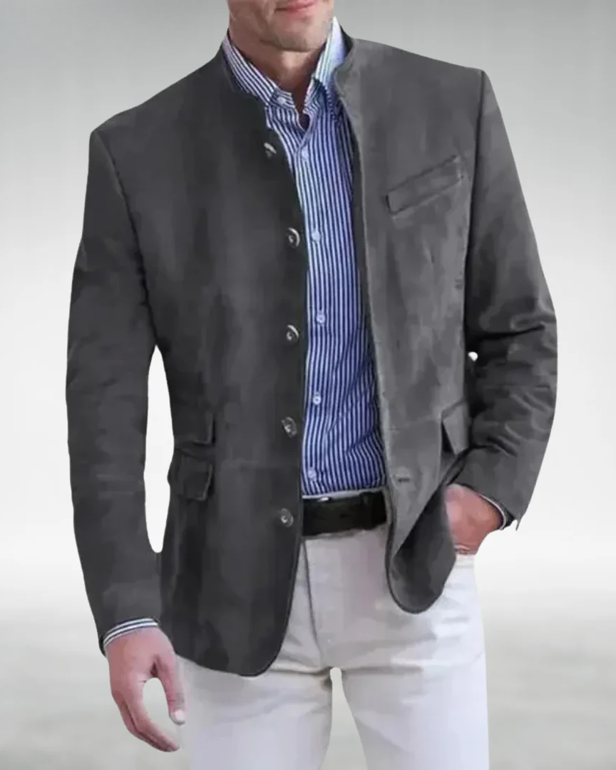 Lucas | Veste Homme Élégante en Daim avec Style Raffiné et Col Coréen 2