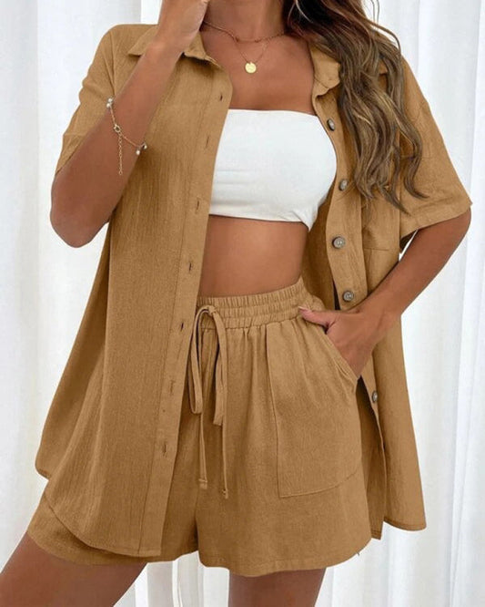 Nina | Ensemble Chemise Boutonnée Oversize et Short Décontracté pour Femme 0