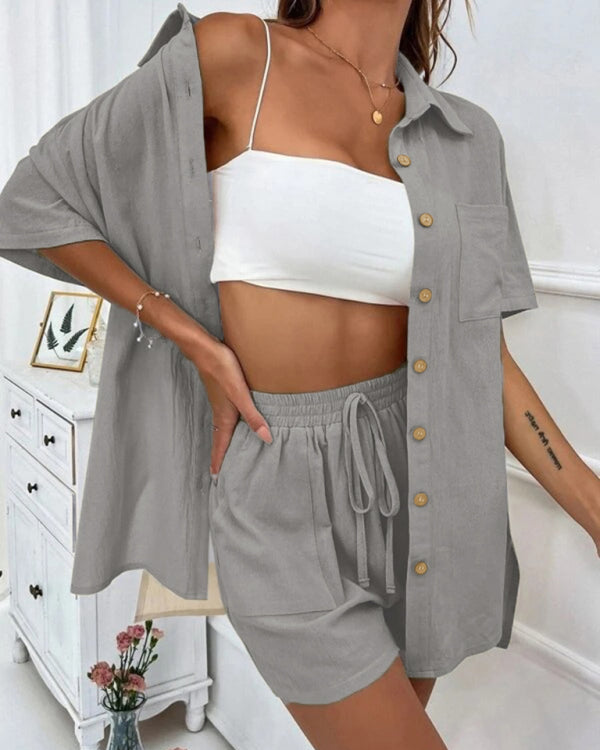 Nina | Ensemble Chemise Boutonnée Oversize et Short Décontracté pour Femme 2