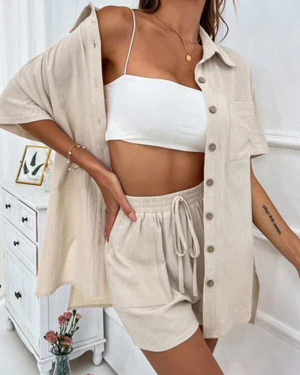 Nina | Ensemble Chemise Boutonnée Oversize et Short Décontracté pour Femme 5