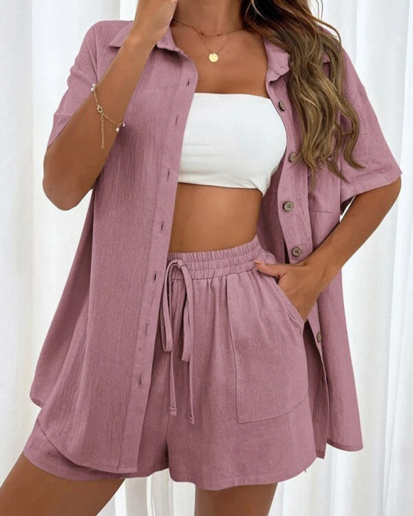 Nina | Ensemble Chemise Boutonnée Oversize et Short Décontracté pour Femme 6