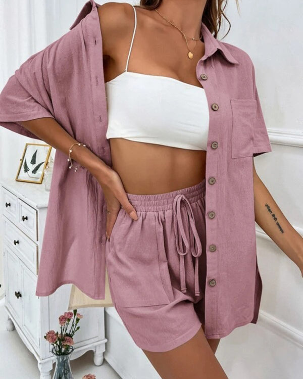 Nina | Ensemble Chemise Boutonnée Oversize et Short Décontracté pour Femme 7