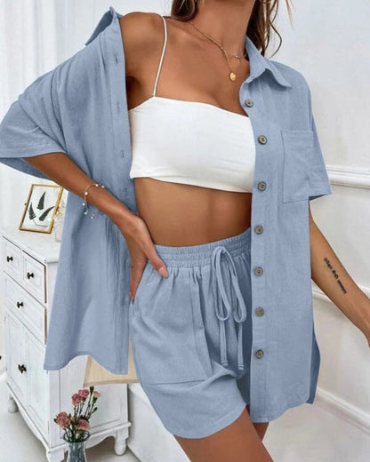 Nina | Ensemble Chemise Boutonnée Oversize et Short Décontracté pour Femme 8