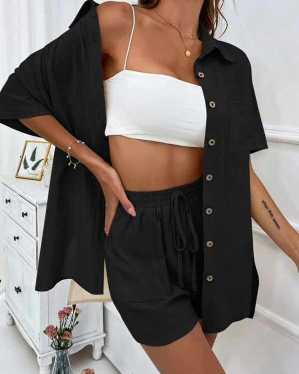 Nina | Ensemble Chemise Boutonnée Oversize et Short Décontracté pour Femme 9