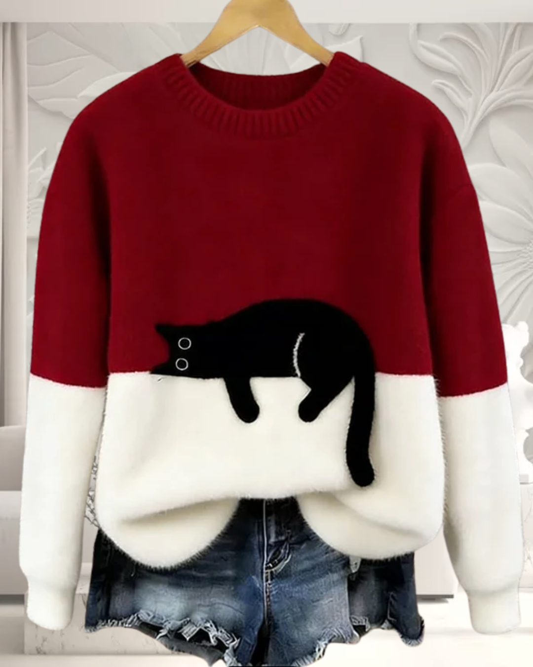 Nina | Pull Casual Col Rond avec Motif de Chat pour Femme