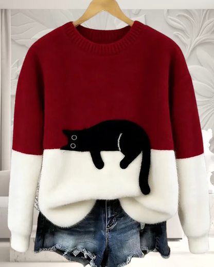 Nina | Pull Casual Col Rond avec Motif de Chat pour Femme