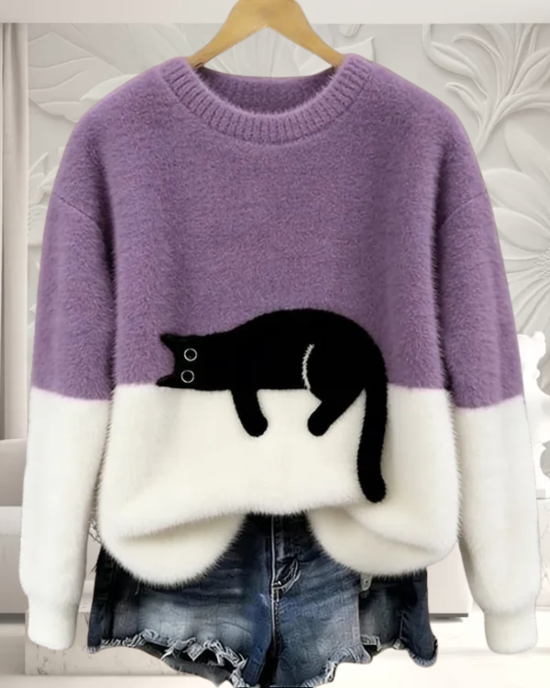 Nina | Pull Casual Col Rond avec Motif de Chat pour Femme