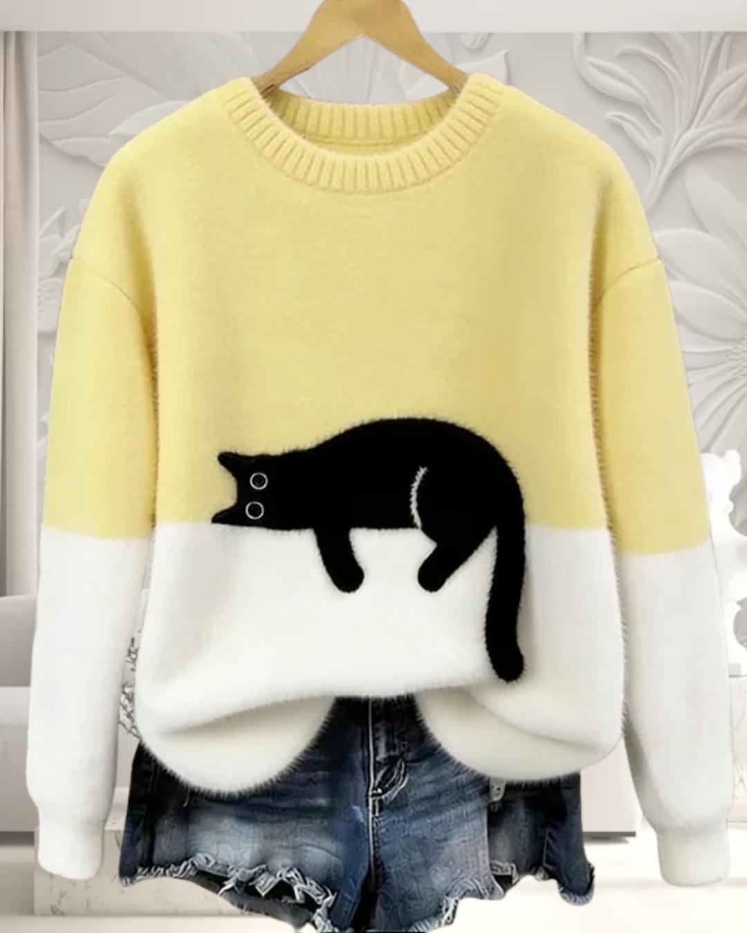 Nina | Pull Casual Col Rond avec Motif de Chat pour Femme