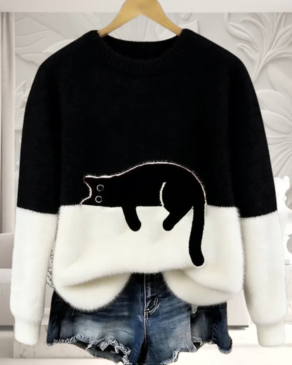 Nina | Pull Casual Col Rond avec Motif de Chat pour Femme