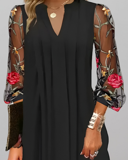 Renée | Robe Longue Femme Élégante à Manches Brodées