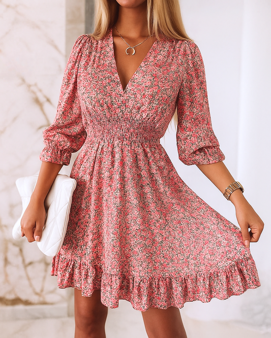 Sophie | Mini-Robe Fluide Imprimée à Col en V pour Femme 0
