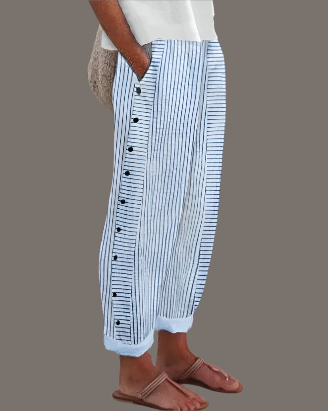 Zoé | Pantalon Large Rayé Élastique avec Poches pour Femme 1