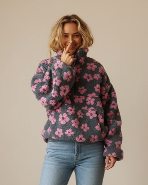 Florence | Pull Floral Doux en Pile pour Femme avec Manches Longues